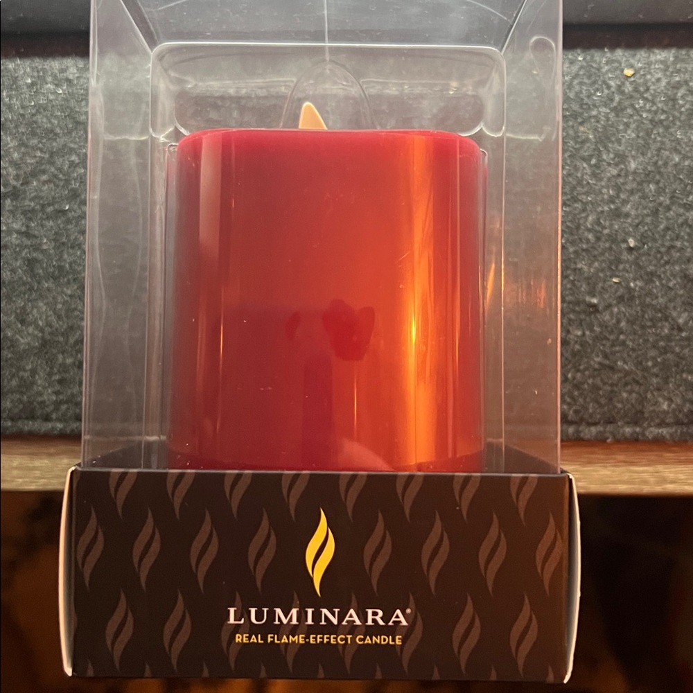 NEW! Luminara Birch 4” real flame effect Candle Burgundy